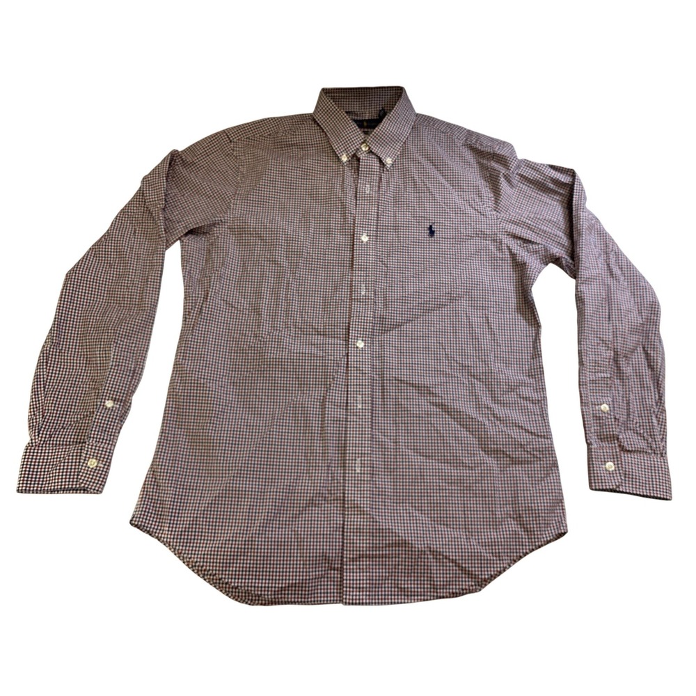 Polo Ralph Lauren Mens Classic Fit Gingham Button Down Shirt Red Blue White‎ M